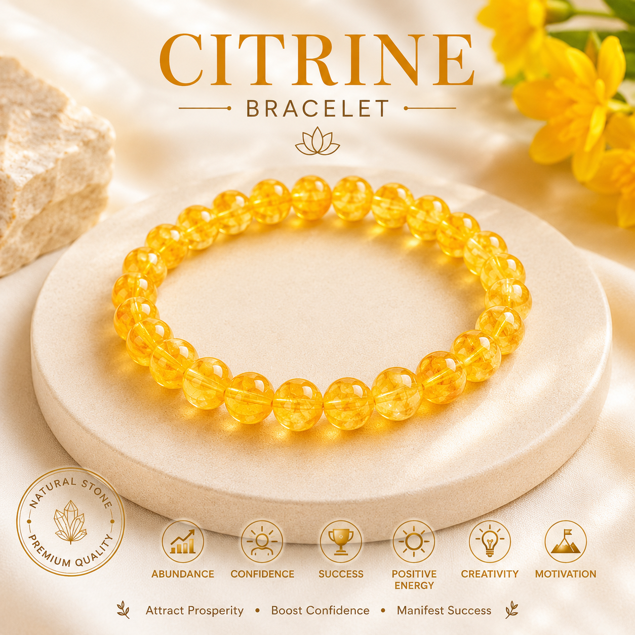 Natural Citrine Bracelet – Golden Crystal for Abundance, Confidence & Positive Energy Natural Citrine Bracelet – Golden Crystal for Abundance, Confidence & Positive Energy