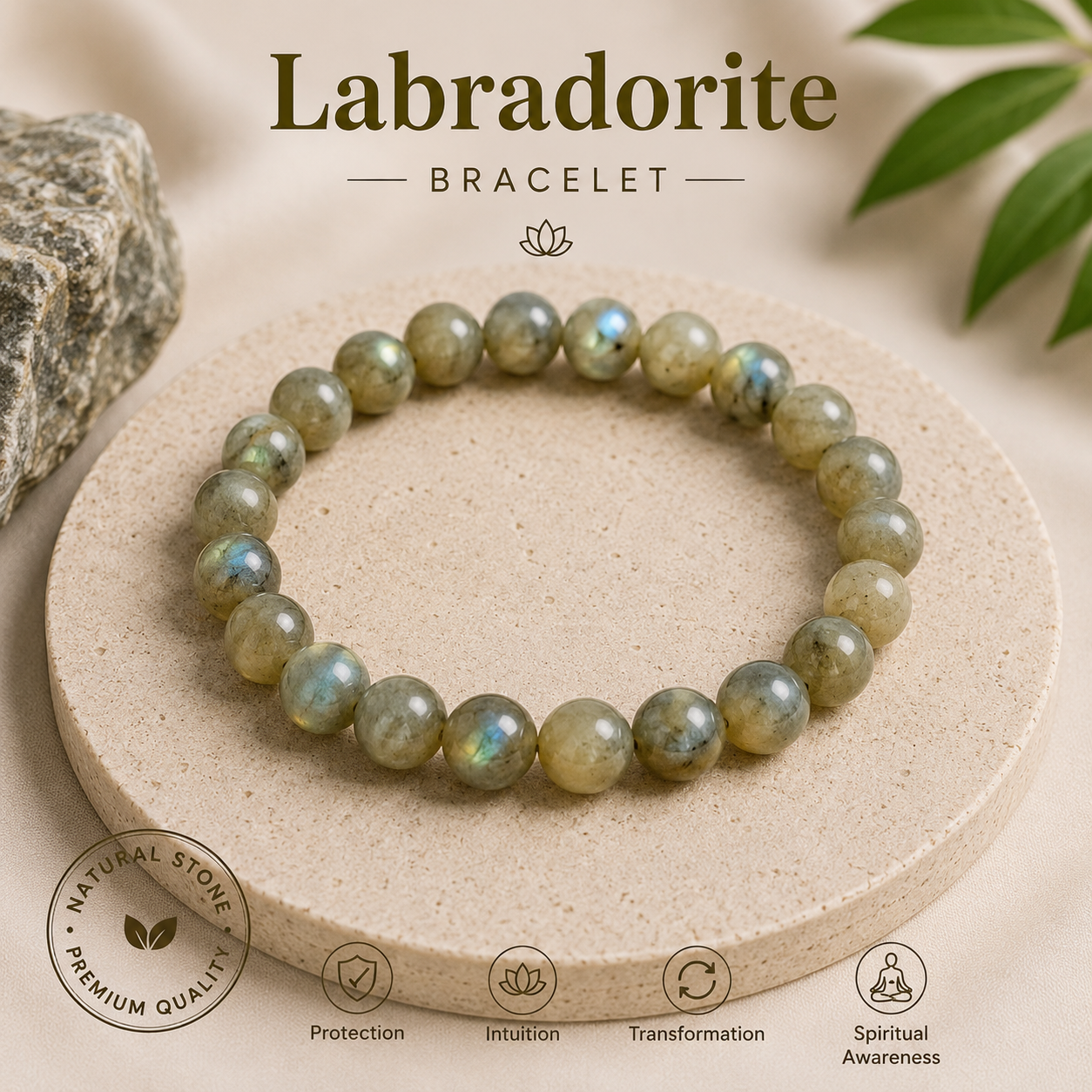 Natural Labradorite Bracelet - For Intuition, Protection & Transformation Natural Labradorite Bracelet - For Intuition, Protection & Transformation